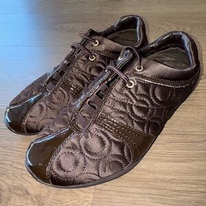 Coach Kellee Brown Quilted Satin And Patent Leather Trim Sneakers Women’s Sz 6.5